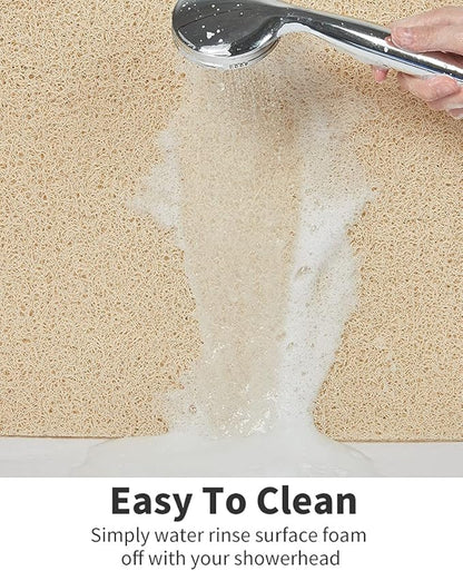 Non Slip Shower Mat, Comfortable Bath mat for Textured Surface,Quick Drying Easy Cleaning Shower Floor Mat for Wet Area,Without Suction Cups Beige 24 x 24
