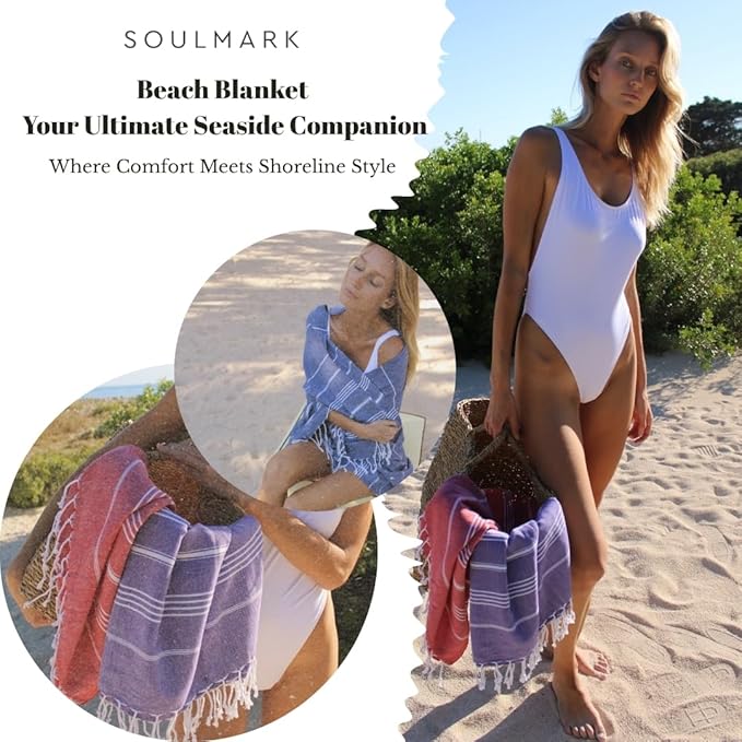 SOULMARK 100% Cotton Turkish Beach Towel with Bag - 38"x71" - 4 Pack - Made in Green & Oeko TEX Certified - Pre-Washed & Sand Free - Quick Dry and Lightweight for Travel - Made in Turkey - Mint Green