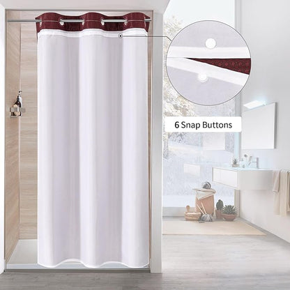 MitoVilla Burgundy Waffle Small Stall Shower Curtain Liner Set 36 x 74, No Hooks Required Half Size Narrow Fabric Cloth Shower Curtain Set with Snap-in Liner for Modern Bathroom Decor, Burgundy