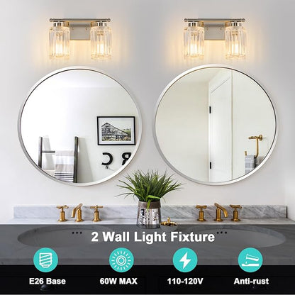 2 Light Bathroom Light Fixtures Modern Brushed Nickel 12 Inch Vanity Lights for Bathroom Lighting Fixtures Over Mirror with Thickened Glass Shade for Cabinet Mirror Bedroom Hallway