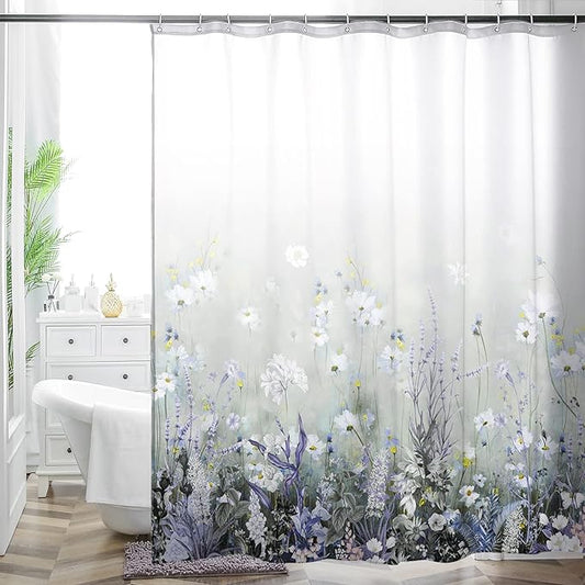 Bohemian Shower Curtain, Boho Floral Print Water Repellent Polyester Fabric for Bathroom Decor, 72×72 Inch Standard Size with 12 Hooks, Also as Room Divider