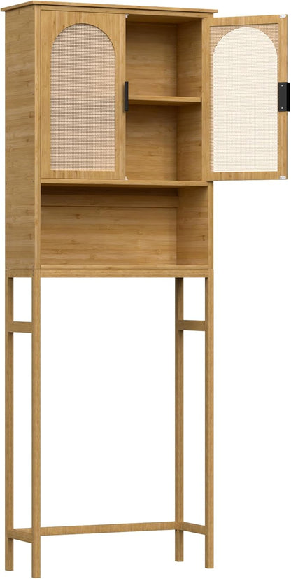 BlueWish Bathroom Organizers and Storage, Bamboo Over The Toilet Storage Cabinet with Inverted U-Shaped Door & Anti-Tip Device, Space Saver, Natural