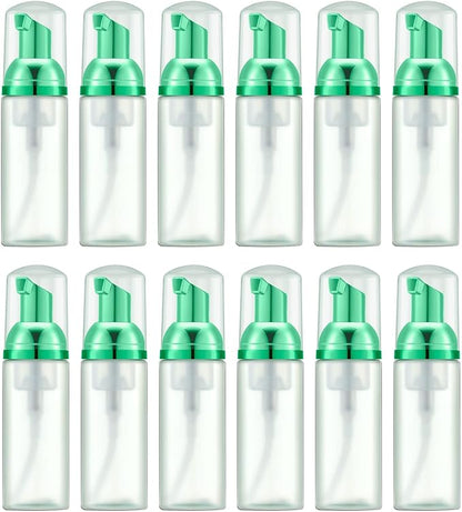 Lil Ray 2 Oz Empty Frosted Green Foam Pump Bottle, Travel Foamer Soap Dispenser for Lash Shampoo, Hand Soap, Foaming Cleaner(Green Pump, 12 PCS)