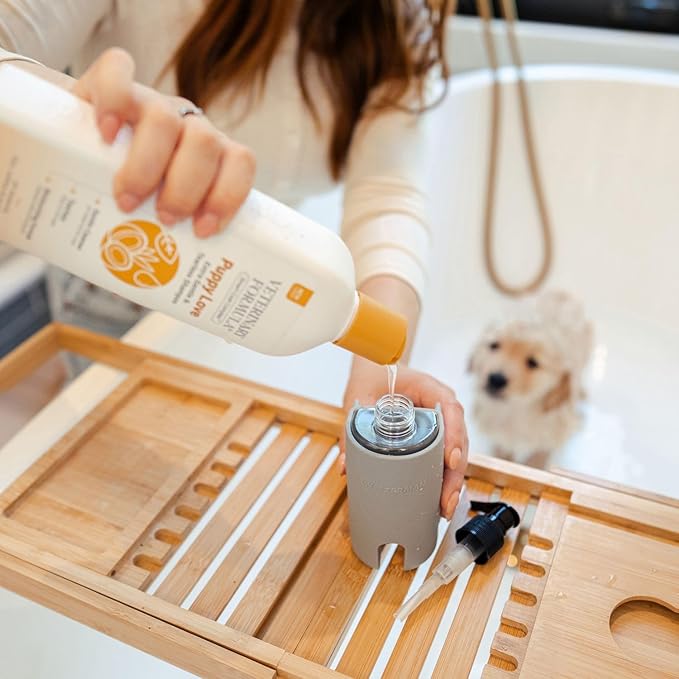 Puppy Love Gentle Bath & Grooming Set by Veterinary Formula & Tweezerman – Tearless Puppy Shampoo with 2-in-1 Bath Brush & Large Slicker Brush – Complete Bath Kit for Medium & Large Dogs & Puppies