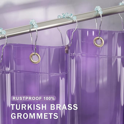 AmazerBath Purple Shower Curtain Liner Luxury, EVA Soft Clear Heavy Duty Shower Curtain and Liner 2-in-1, 72x72 Plastic Weighted Bathroom Liner, 12 Rustproof Grommets & 3 Heavyweight Stones