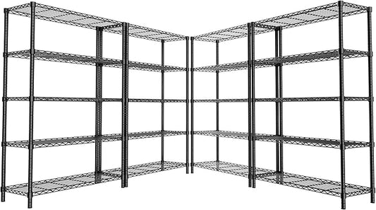 Storage Shelves Heavy Duty, 4 PCS 36" L x 14" W x 72" H Garage Wire Shelving Unit Loads 1750LBS, 5-Tier Adjustable Metal Industrial Utility Shelf Rack for Kitchen, Laundry Room, Warehouse, Basement