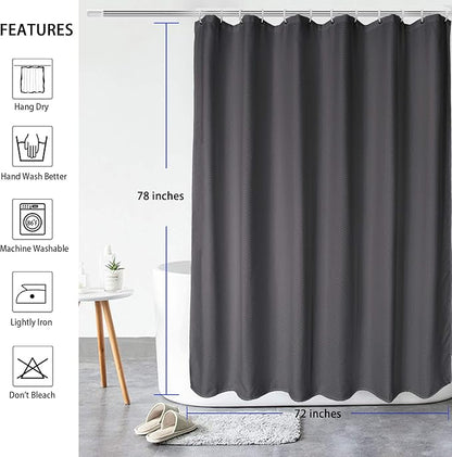 AooHome Extra Long Shower Curtain, Fabric Bathroom Curtain Waffle Weave Decor with Hooks, Weighted Hem, Heavy Duty, Water Repellent, Charcoal, 72x78 Inch
