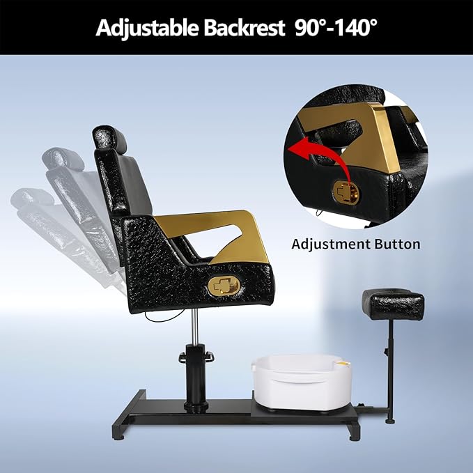 Pedicure Chair with Stool & Massage Foot Bath, 360° Swivel Pedicure Station Hydraulic Adjustable Height No Plumbing for Foot Spa Black