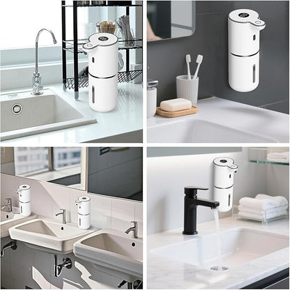Automatic Foaming Soap Dispenser Touchless, USB Rechargeable Smart Hand Soap Dispenser, 6-Level Adjustable, 12.8oz/380mL Wall Mounted for Bathroom Kitchen Dish Soap-White