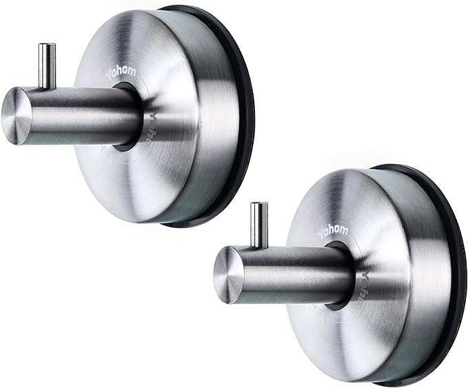 YOHOM Stainless Steel Vacuum Suction Cup Bathroom Shower Holders - Removable Towel Rack, Bathrobe and Loofah Hooks with Brushed Finish