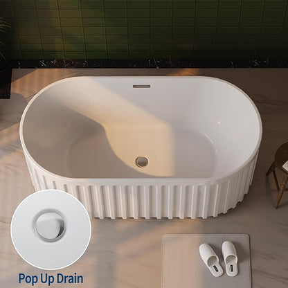 GarveeLife Freestanding Bathtubs 67 inch White Acrylic Free Standing Soaking Tub – Sleek Striped Design with Integrated Overflow, Pop-Up Drain & Hidden Pipe, Perfect for Contemporary Bathroom Décor