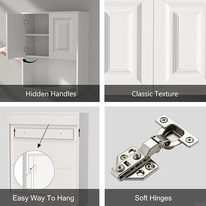 White Bathroom Wall Cabinet,Over The Toilet Storage Cabinet,Bathroom and Laundry Wall Mount Storage Medicine Cabinet with Open and Adjustable Shelf,Easy Assembly (Style B-1 PC, White)