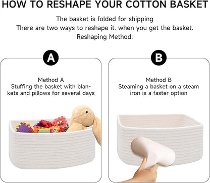 Small Storage Baskets for Organizing | Closet Organizer Bins | Shelf Toy Basket | Woven Rope Baskets | Cube Decorative Box | Shallow Basket | 13x8.5x5.1” | 3 Packs Rainbow