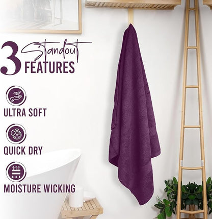 RIVERSIDE 100% Ring Spun Cotton Large Bath Towels Set of 4, 27 x 54 Inches – Quick Dry, Soft & Highly Absorbent Towels for Shower & Bathroom – Luxury 600 GSM Towels for Home, Spa, Gym, Hotel, Purple