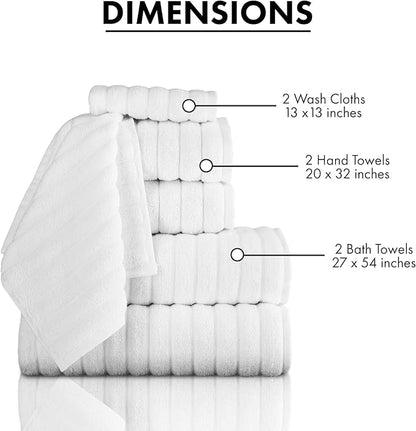 Classic Turkish Towels CTT Luxury 6 Piece Towel Set, 100% Turkish Cotton, Quick Drying, Highly Absorbent & Comfy, Includes 2 Bath Towels, 2 Hand Towels & 2 Washcloths | (White)