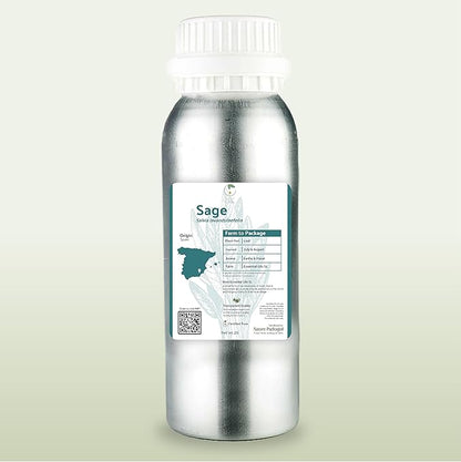 Sage Essential Oil - Direct from Essential Oils SL Spain - Steam Distilled - Aceite Esencial de Salvia for Aromatherapy, Massage, Diffuser, DIY Candle and Soap Making - 2lbs