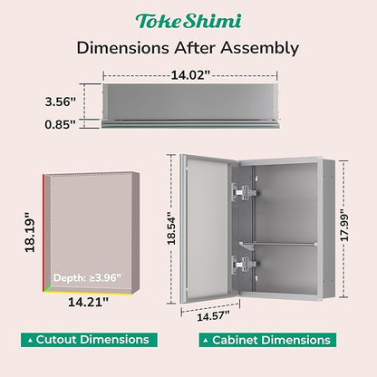 TokeShimi 14x18 Recessed Medicine Cabinet with Mirror Aluminum, Frameless Bathroom Mirror with Storage Stepless Adjustable, Silver Surface Mount Medicine Cabinet for Bathroom Farmhouse