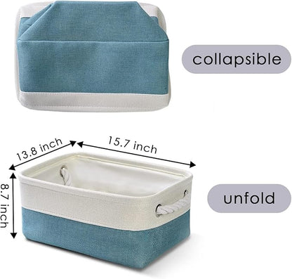 TheWarmHome Storage Bins for Shelves - Small 6 Pack 11.8x7.8x5.2 inch Sturdy Storage Basket W/Handles, Decorative Foldable Storage Baskets for Organizing Closet Nursery Toy(White & Green)