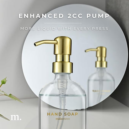MaisoNovo Soap Dispenser 1-Piece Set | 16.9oz Clear Bottles with Gold Stainless Steel Pump