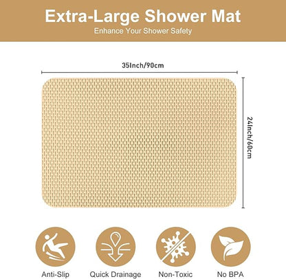 Non Slip Shower Mat: 35"x24" Extra Large Shower Mats for Inside Shower,Trimmable PVC Anti Slip Shower Stall Mats, No Odor, Quick Drying Shower Mats for Floor, Bathroom, Home, Kitchen, Hotel