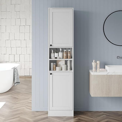 67" Tall Bathroom Cabinet with 2 Doors, Narrow Freestanding Floor Cabinet, Slim Storage Unit with Adjustable Shelves for Bathroom, Living Room, Entryway, Kitchen, White