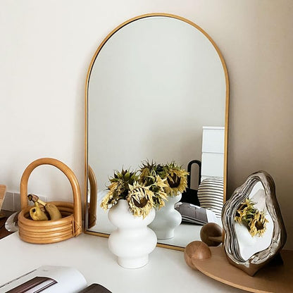 HARRITPURE Arched Bathroom Mirror 24" x 36“ Gold Modern Wall Mirror Aluminum Alloy Frame Decorative Mirrors for Bedroom Living Room Entryway