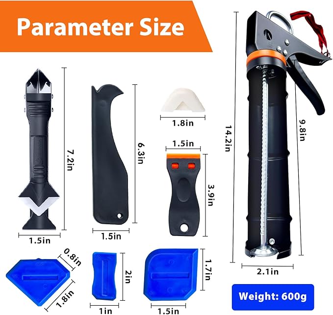 Caulk Gun Kit - Smooth Silicone Caulking Tools The Smarter Way to Seal & Repair! Professional Caulk Gun Set with Glide & Comfort Grip/Heavy-Duty Metal/Plastic for Flawless DIY