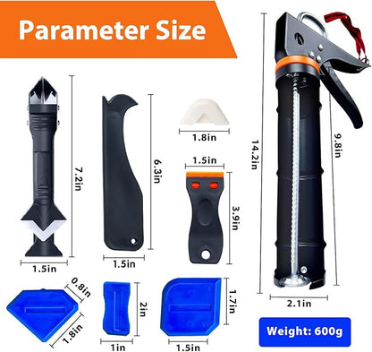 Caulk Gun Kit - Smooth Silicone Caulking Tools The Smarter Way to Seal & Repair! Professional Caulk Gun Set with Glide & Comfort Grip/Heavy-Duty Metal/Plastic for Flawless DIY