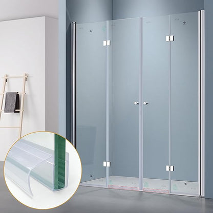 Bathroom Shower Glass Door Bottom Seal Strip, 2PCS 36 Inch Long Clear PVC Seal Strips for 1/4"(6mm) Thick Framless Glass Door Panel