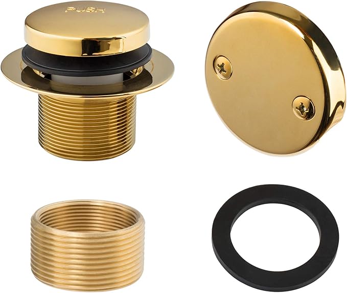 Artiwell Tip-Toe Bathtub Drains Trim Set with Two-Hole Overflow Faceplate, Replacement Bath Drain Trim Kit with 2-Hole Overflow Faceplate and Universal Fine/Coarse Thread (POLISHED BRASS)
