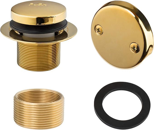Artiwell Tip-Toe Bathtub Drains Trim Set with Two-Hole Overflow Faceplate, Replacement Bath Drain Trim Kit with 2-Hole Overflow Faceplate and Universal Fine/Coarse Thread (POLISHED BRASS)