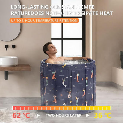 Portable Bath Tub for Adult, Foldable Soaking Bathtub for Hot SPA&Ice Bath, Foldable Small Bathtub Collapsible Tub for Bathing, Quick Setup No Installation, Space-Saving Storage (25.9X27.5IN,BlueFish)
