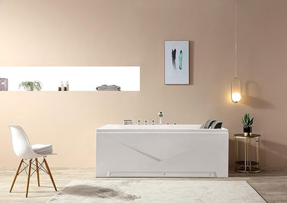 Empava Whirlpool Bathtub 71 Inch,2 Person Whirlpool Tubs With 16 Jets,Jetted Bathtub,Acrylic SPA Bath Tub,Hydro Massage Bathtub With Right Drain,3-Side Apron,White