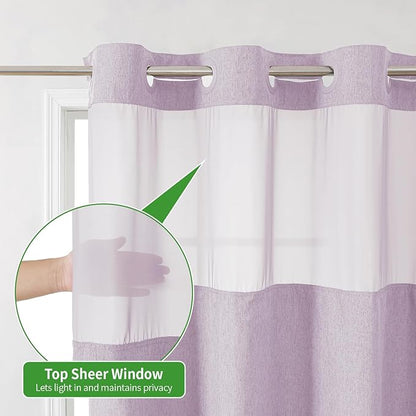 No Hooks Needed Linen Textured Shower Curtain with Snap-in Fabric Liner Set,Hotel Luxury Decor Shower Curtains for Bathroom with Mesh Top Window,Waterproof & Washable,71Wx74H,Lavender