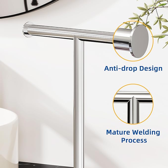RUACQ T-Shape Hand Towel Holder Stand, Weighted Base Towel Rack, Countertop Towel Holder for Bathroom, 304 Stainless Steel, Heavy Duty (Chrome)