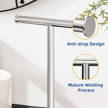 RUACQ T-Shape Hand Towel Holder Stand, Weighted Base Towel Rack, Countertop Towel Holder for Bathroom, 304 Stainless Steel, Heavy Duty (Chrome)