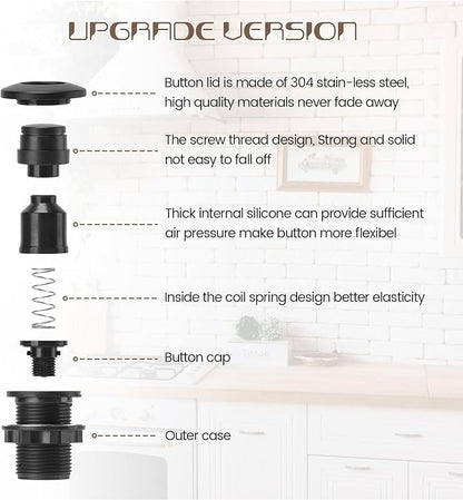 Garbage Disposal Air Switch Kit Sink Top Waste Disposal Long Stainless Steel Black On/Off Air Button Food and Waste Disposals Part by Etoolcity, UL Listed