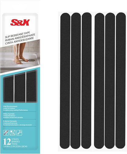 S&X Non Slip Safety Stickers,Gritty Textured Slip-Resistant Treads,0.75-Inch by 11-Inch,12 Strips Per Pack (Black)