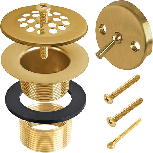Bathtub Drain Stopper Trip Lever - Universal Bath Tub Drain Plug with Strainer, Suitable for 1-1/2" and 1-3/8" Tub Drain Replacement, Bathroom Tub Drain Trim Overflow Plate Kit (Bronze)