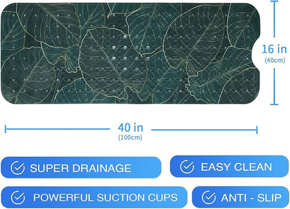 Palm Leaves Bathtub Mat Non Slip 40x16in Palm Leaf Extra Long Bath Mat for Tub Tropical Banana Leaf Plant Anti Slip Shower Mat for Bathroom with Large Drain Holes Suction Cups Quality Bath Mats Decor