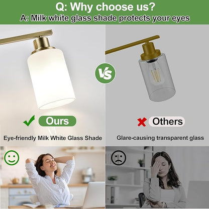 4-Light Bathroom Light Fixtures, Aged Brass Vanity Light with Milky White Shades, Bathroom Lighting Fixtures Over Mirror, Modern Bathroom Wall Lamp for Mirror Living Room Cabinet Bedroom