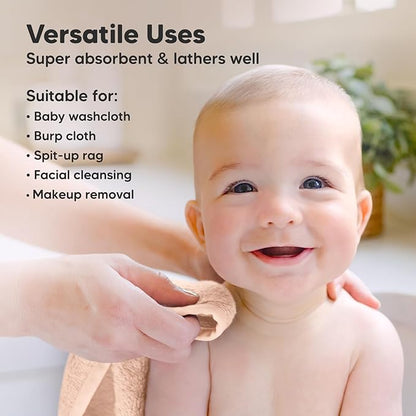 6-Pack Baby Washcloths - Soft Absorbent Viscose from Bamboo Wash Cloths for Babies, Kids, Toddlers, Infant, Newborn Bath Towels, Gentle on Sensitive Skin, 10x10 Reusable Face Towels (Peachy)