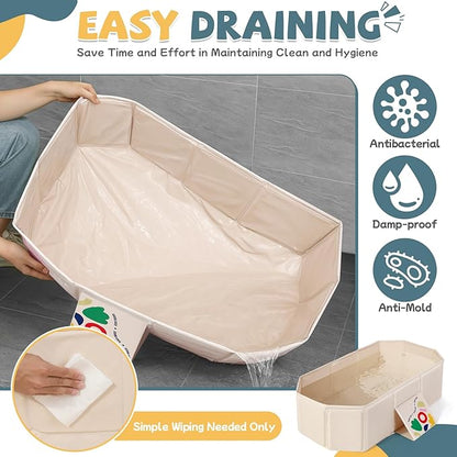 Orzbow Collapsible Baby Bathtub, Toddler Bathtub with Non-Slip Base, Portable Bath Tub for Kids Infant 12 Months+ Travle, Easy to Clean, Stable & Durable, Space-Saving, White