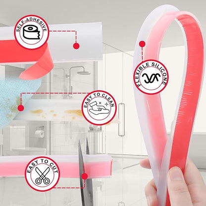Shower Threshold Water Dam Guard - Self-Adhesive Silicone Waterproof Barrier, Leak-Proof, Flexible, Easy Installation, Customizable Length for Showers, Bathtubs, Sinks, and Countertops by Hzetuu