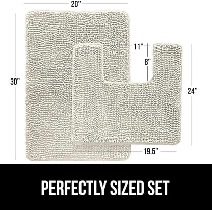 GORILLA GRIP Bathroom Rug Sets, Soft Chenille 2 Piece Area Rugs Set, Toilet Base Mat and 30x20 Carpet, Absorbent Microfiber Washable Mats Dry Quickly, Home Décor and Bath Room Accessories, Ivory