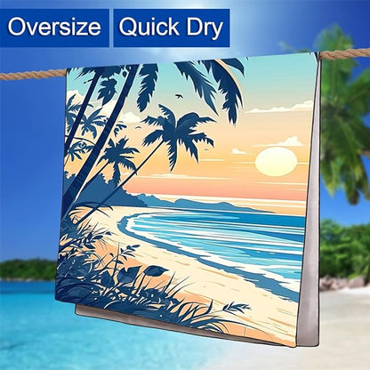 Quick-Dry Coconut Beach Towel 36"x72" Sand-Free Soft Microfiber with Palm Tree Pattern