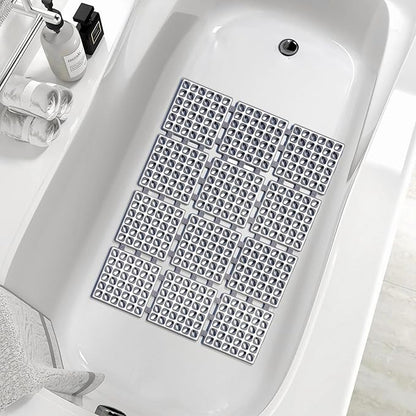 Shower Mat Non Slip，24"X24" Bathtub Mat Non Slip Square Shower Mats for Inside Shower with Drain Holes Suction Cups, Quick Drain, TPE Shower Floor Mat for Elderly & Kids (D-Grey)