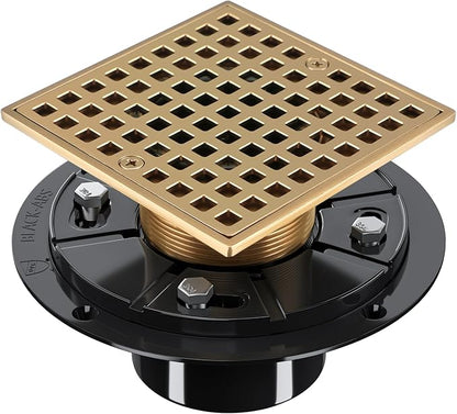 Champagne Bronze Shower Drain 4-1/4 Inch - Square Shower Floor Drain Kit with ABS Flange for 2" or 3" Pipe, Drain with Hair Strainer,Removable Strainer Cover,SUS304 Stainless Steel & CUPC Certified