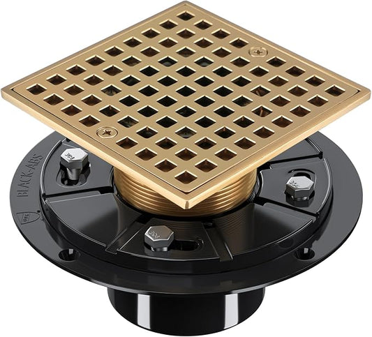 Champagne Bronze Shower Drain 4-1/4 Inch - Square Shower Floor Drain Kit with ABS Flange for 2" or 3" Pipe, Drain with Hair Strainer,Removable Strainer Cover,SUS304 Stainless Steel & CUPC Certified