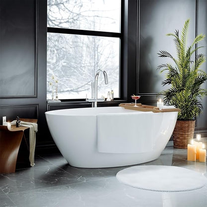 Empava Freestanding Bathtub, 71" Soaking Tub with Center Drain & Overflow – Acrylic Tub, Non-Slip Flat Bottom, Glossy White, cUPC Certified